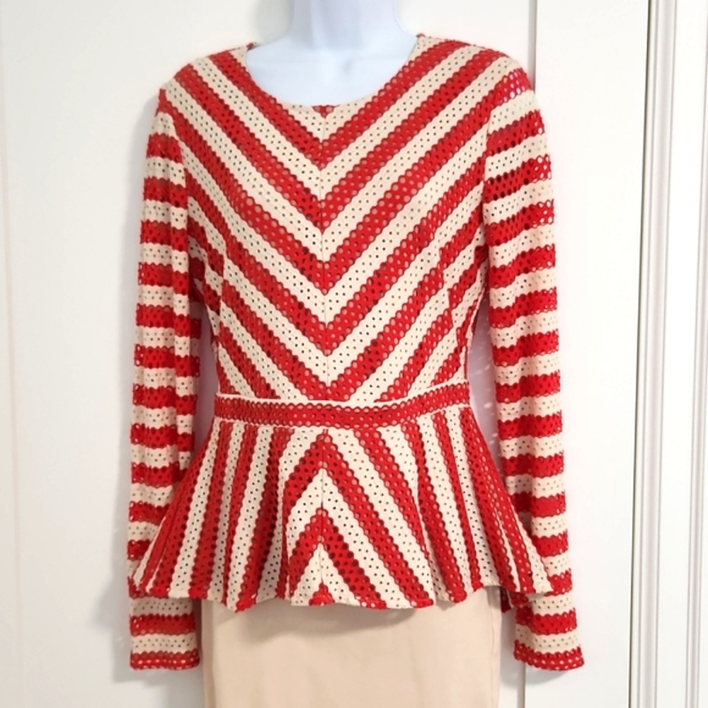 BCBGMaxAzria Stripe Openwork Stripe Top